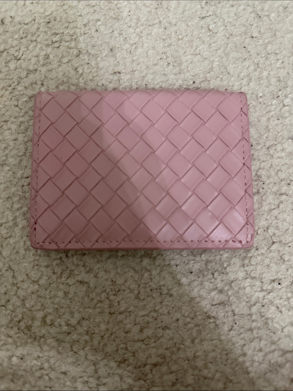 Woven Pink Card Wallet - Women's Compact Leather Cardholder